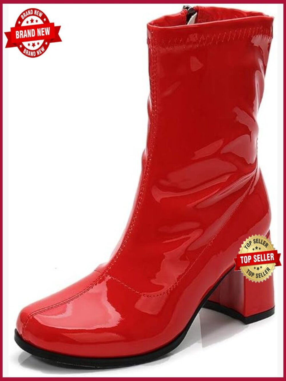 Mid Calf Block Heel Square Toe Zipper Boots Low Heel Booties